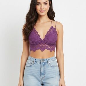Free People Adella Lace Bralette in Orchid Size Medium